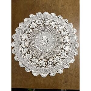 Vintage 29" White Crochet Doily Table Topper Table Cloth Doily 29"Across